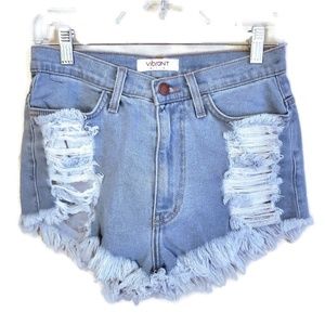 VIBRANT M.I.U Distressed High Waisted Shorts M